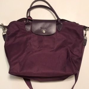 Longchamp leather-trimmed top handle bag